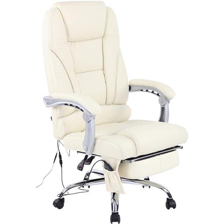 Fauteuil de bureau COMODITY MASSAGE CUIR AUTHENTIQUE, Repose-pieds Extensible, Fonction massage, Crème