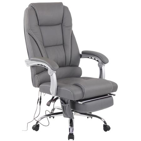 Fauteuil de bureau COMODITY MASSAGE CUIR AUTHENTIQUE, Repose-pieds Extensible, Fonction massage, Gris