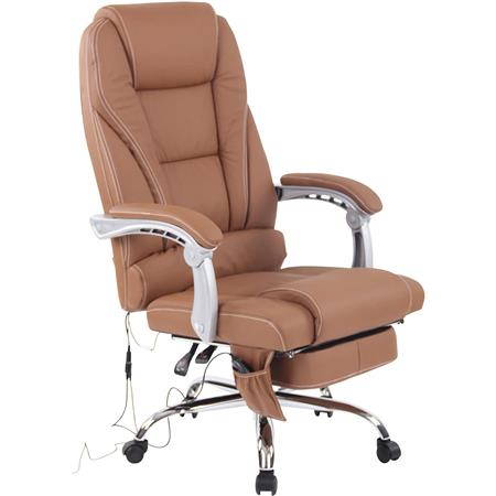 Fauteuil de bureau COMODITY MASSAGE CUIR AUTHENTIQUE, Repose-pieds Extensible, Fonction massage, Marron Clair