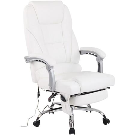 Fauteuil de bureau COMODITY MASSAGE CUIR AUTHENTIQUE, Repose-pieds Extensible, Fonction massage, Blanc