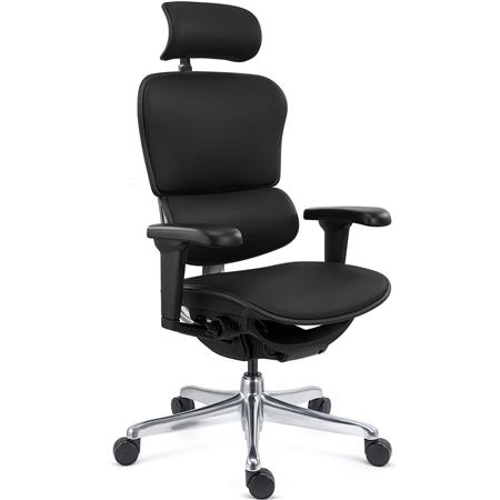 Chaise Ergonomique ERGO ULTRA, 100% Ajustable, Utilisation Intensive 8h, en Cuir Authentique Noir