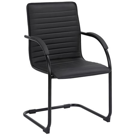 Chaise de Conférence GREGORY, Structure Métallique Noire, Design élégant et moderne, Cuir, Noir
