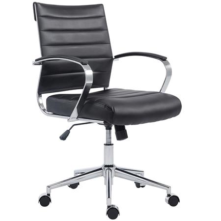 Chaise de bureau EVERY, Structure Métallique Chromée, Design élégant, Cuir, Noir