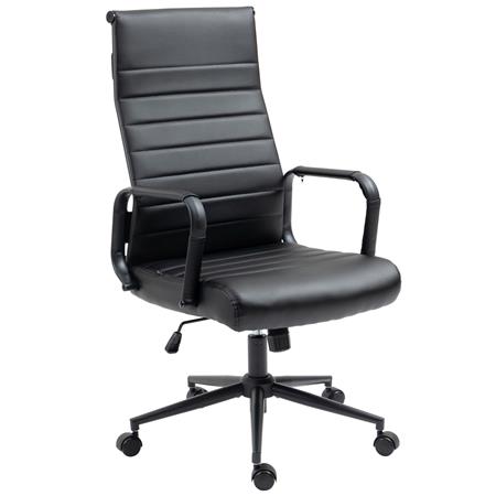 Chaise de bureau KOLMU, Piétement Métallique Noir, Design avec des coutures élégantes, Cuir, Noir
