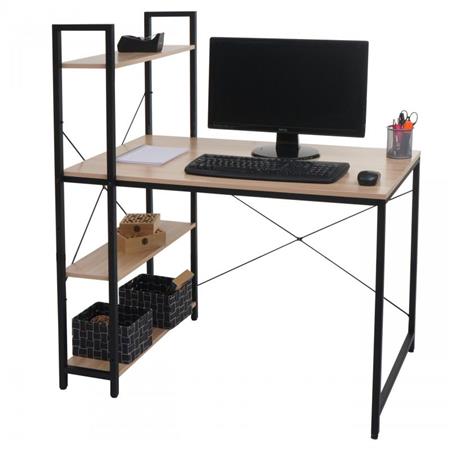 Bureau Informatique NORMAN 100x60x72 cm, avec Étagère, en Bois et Métal, couleur Hêtre