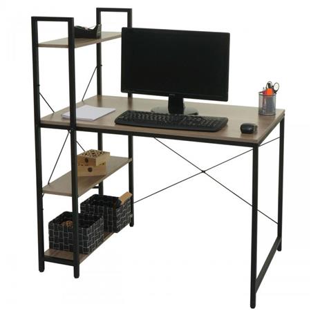 Bureau Informatique NORMAN 100x60x72 cm, avec Étagère, en Bois et Métal, couleur Gris/Brun