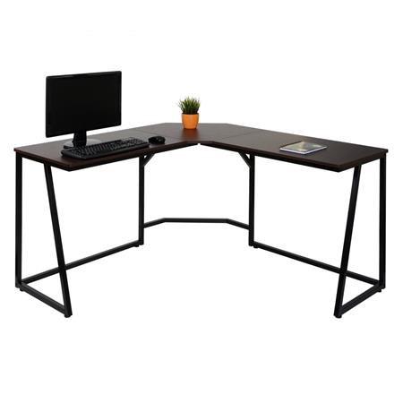 Bureau d'Angle ESSEN 76x140x140cm, Structure Metallique, Couleur Noyer