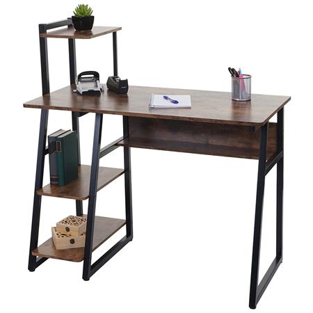Bureau Informatique HELIX 100x50x69 cm, avec Étagère Latérale, en Bois et Métal, couleur Noyer