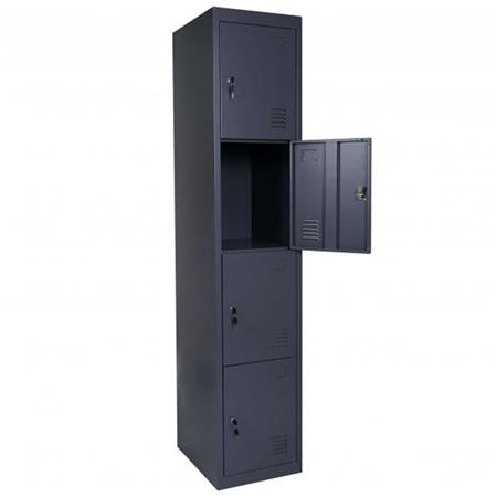 Meuble Casier Métallique HILDUR, 180x38x45 cm, 4 Portes avec Serrure, Anthracite