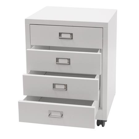 Caisson Mobile DONY, 4 Tiroirs, 40x41x55 cm, en Acier, Blanc