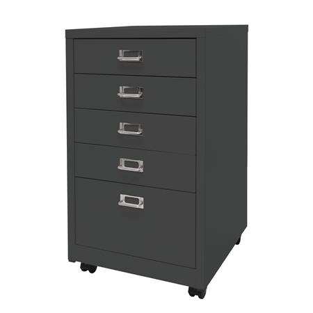 Caisson Mobile DONY PRO, 5 Tiroirs, 40x41x75 cm, en Acier, Gris Foncé