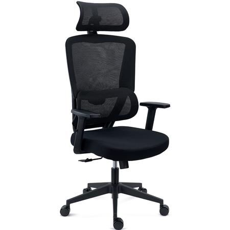 DEMO# Chaise Ergonomique SUPRA avec Appui-Tête, Support Lombaire, Utilisation Intensive, Tissu et Maille, Noir