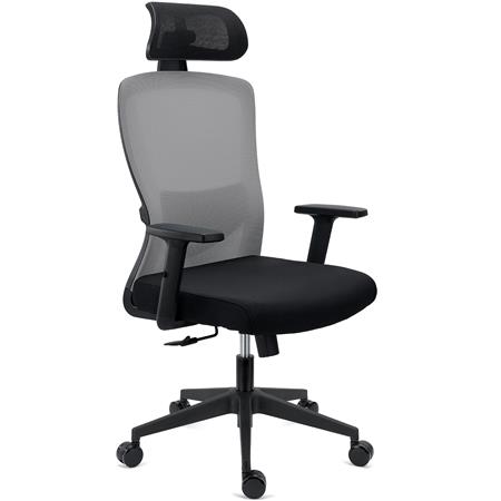 DEMO# Chaise de Bureau NOTE PRO, Appui-tête, Utilisation Intensive de 8h, Support Lombaire Réglable, en Tissu et Maille Respirable, Gris