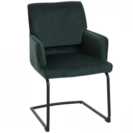 Chaise Visiteur NICHOLS, Structure Metallique Noire, Épais Rembourrage, en Tissu, Vert