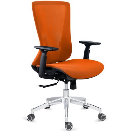 Chaise Ergonomique EVANS, Utilisation 8h, Piétement Métallique, en Tissu et Maille, Orange
