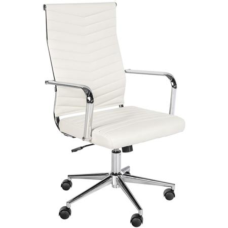 Chaise de bureau KOBE, Design avec coutures élégantes, Piètement métallique Cuir, Blanc