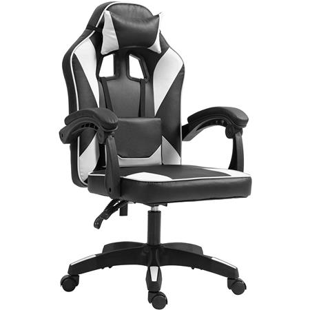 Chaise Gaming TESCO, Inclinable, Design Sportif, en Cuir, Noir/Blanc