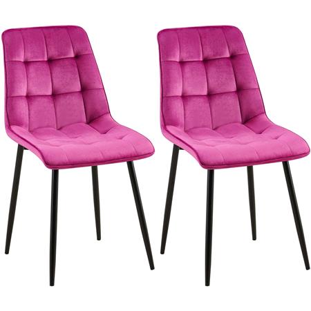 Lot de 2 Chaises Visiteur HALIMA, Rembourrage Épais, Structure Métallique, en Velours, Rose Fuchsia
