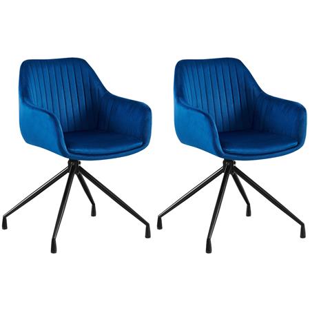 Lot de 2 Chaises Visiteur TANNER, Structure Métallique, Pivotante à 180º, Velours, Bleu