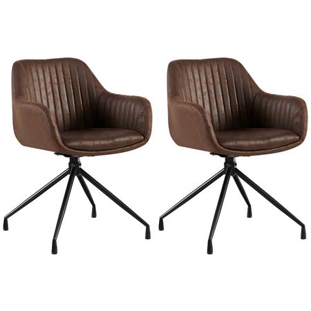 Lot de 2 Chaises Visiteur TANNER, Structure Métallique, Pivotante à 180º, Cuir, Marron Foncé