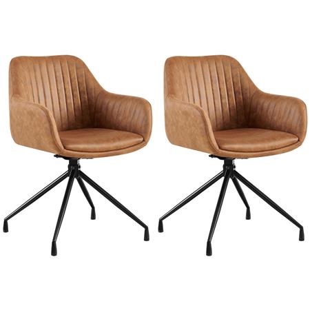 Lot de 2 Chaises Visiteur TANNER, Structure Métallique, Pivotante à 180º, Cuir, Marron Clair