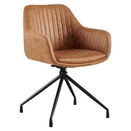 Chaise Visiteur TANNER, Structure Métallique, Pivotante à 180º, Cuir, Marron Clair