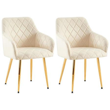 Lot de 2 Chaises Visiteur GLOVER, Elégance et Confort, Pieds Métalliques Dorés, en Velours Crème