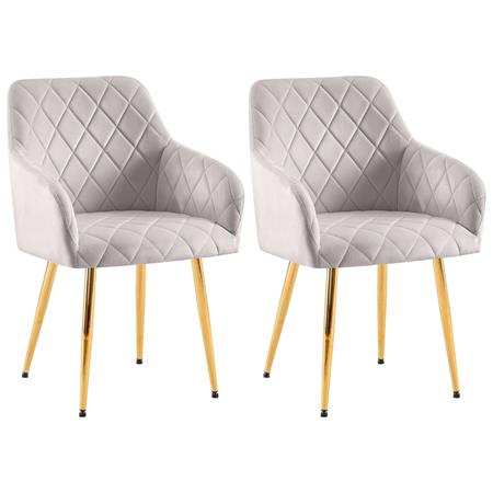 Lot de 2 Chaises Visiteur GLOVER, Elégance et Confort, Pieds Métalliques Dorés, en Velours Gris Clair 