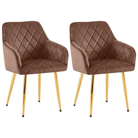 Lot de 2 Chaises Visiteur GLOVER, Elégance et Confort, Pieds Métalliques Dorés, en Velours Marron