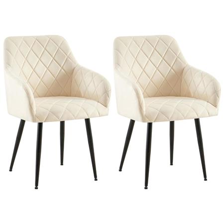 Lot de 2 Chaises Visiteur GLOVER, Elégance et Confort, Pieds Métalliques Noirs, en Velours Crème