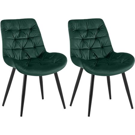 Lot de 2 Chaises visiteur LENNY, Piétement métallique Noir, en Velours, Vert