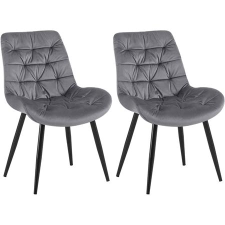 Lot de 2 Chaises visiteur LENNY, Piétement métallique Noir, en Velours, Gris Foncé