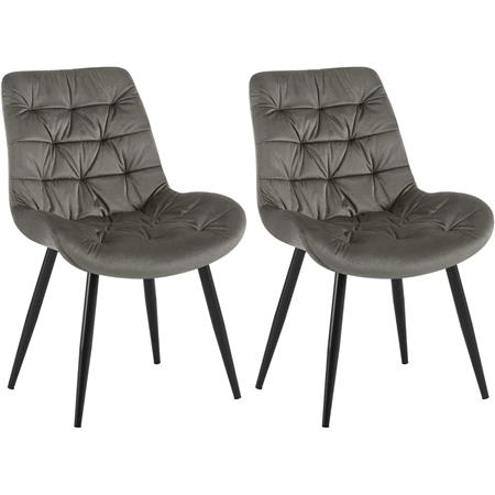 Lot de 2 Chaises visiteur LENNY, Piétement métallique Noir, en Velours, Gris Anthracite