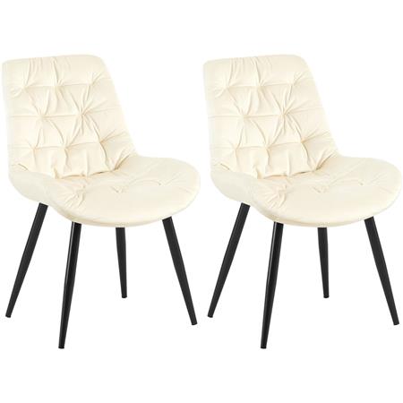 Lot de 2 Chaises visiteur LENNY, Piétement métallique Noir, en Velours, Crème