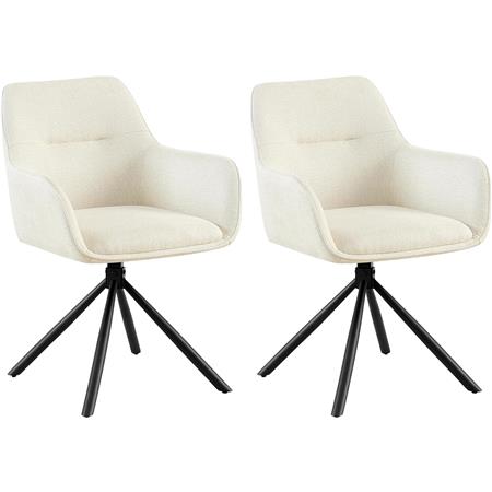 Lot de 2 Chaises Visiteur COREY, Design Moderne, Pivotantes à 180°, Tissu Crème