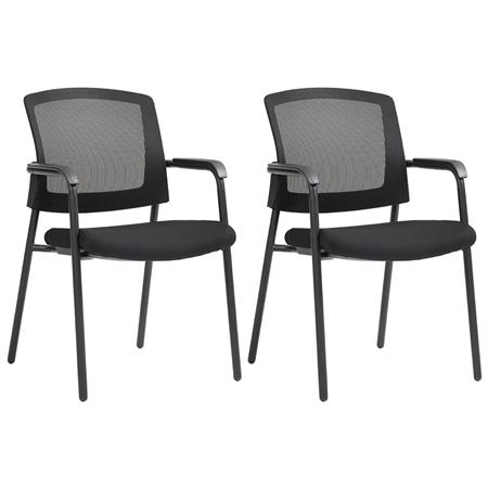 Lot de 2 Chaises Visiteur CARTER, Empilables, Avec Accoudoirs, En Tissu et Maille Respirante, Noir