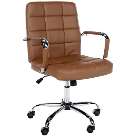 Fauteuil de Bureau BAXTER, structure et accoudoirs métalliques, Revêtement Cuir, Marron Clair