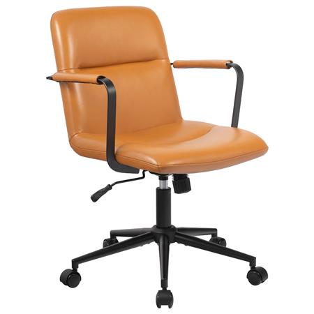 Chaise de bureau COBY, Cuir Authentique, Piètement métallique, Marron Clair