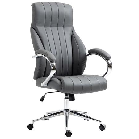 Fauteuil de bureau DALIA, Robuste et Élégant, Piétement Métallique, en Cuir Authentique, Gris