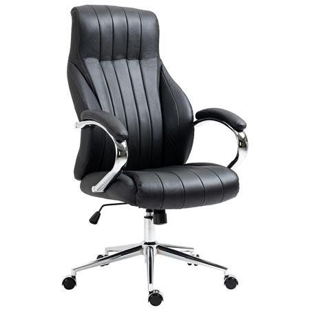 Fauteuil de bureau DALIA, Robuste et Élégant, Piétement Métallique, en Cuir Authentique, Noir