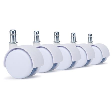 5x Roulettes Pour Chaise de Bureau SPIN, Sols Moquettés, Dimensions 11x50 mm, Blanc