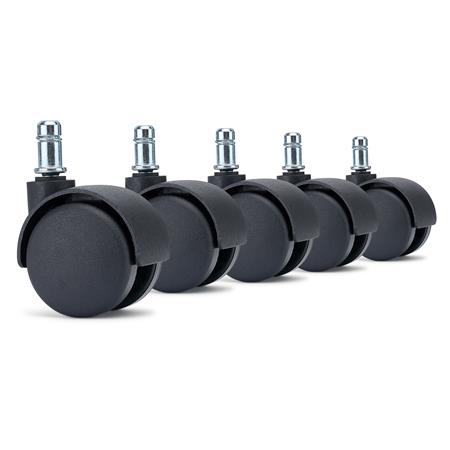 5x Roulettes Auto-freinées GEAR, Pour Sols Moquettés, Dimensions 11x50mm, Axe en Nylon, Noir