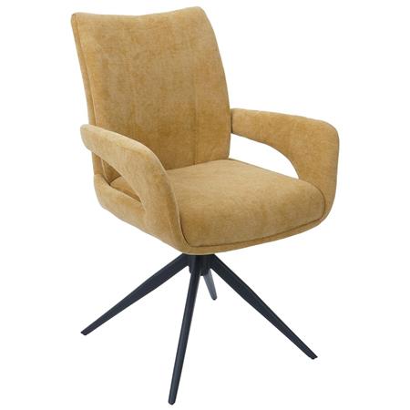 Fauteuil Visiteur LELIA, Pivotante, Rembourrage Épais, Design Moderne, en Tissu, couleur Jaune Moutarde