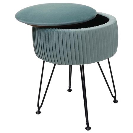 Tabouret MEKO, Compartiment de Rangement, Pieds Noirs, En Tissu Vert