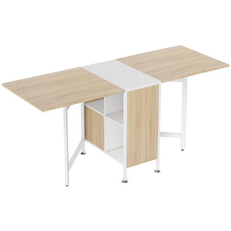 Table de Réunion ALMATY, Métal et Bois, 2 Rallonges Abattables, 3 Configurations, Chêne et Blanc