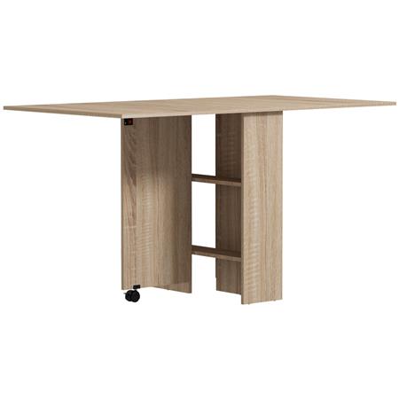 Table de Réunion MORONI, avec Roulettes et Étagères de Rangement, jusqu’à 6 Personnes, Chêne