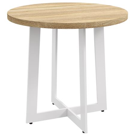 Table de Réunion TACXA, Ronde, avec Base en Acier, Ø80x75 cm, Plateau en Bois, Chêne