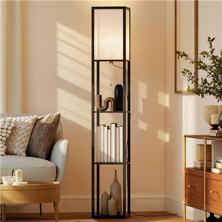 Lampe de Bureau TALIA, Dimensions 26x26x160 cm, avec Étagères, en Bois, Noir