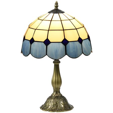 Lampe de Bureau AMBAR, Style Tiffany, Alliage de Zinc et Vitrail Bleu