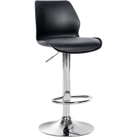 Tabouret de Bar DALIAN, Structure en Métal Chromé, Design Moderne, Cuir, Noir